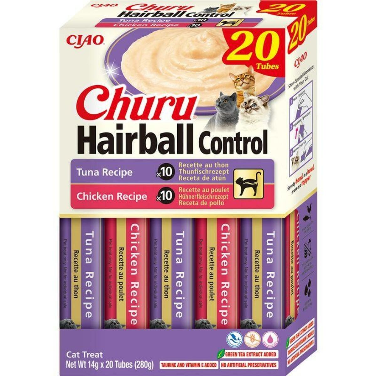 Collation pour Chat Inaba Churu Hairball control Tuna and chicken recipe