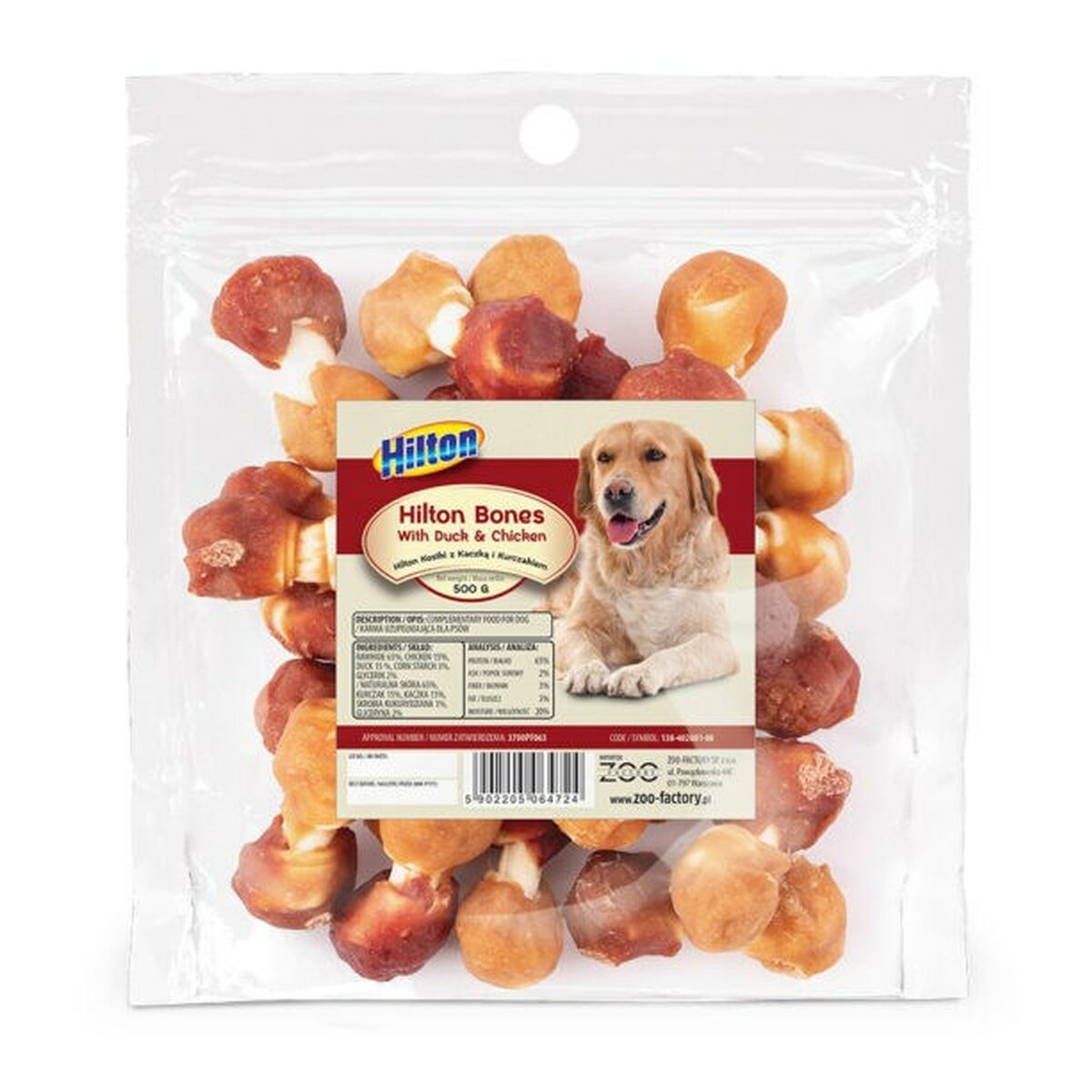 Snack pour chiens Hilton                                 Poulet Canard 500 g