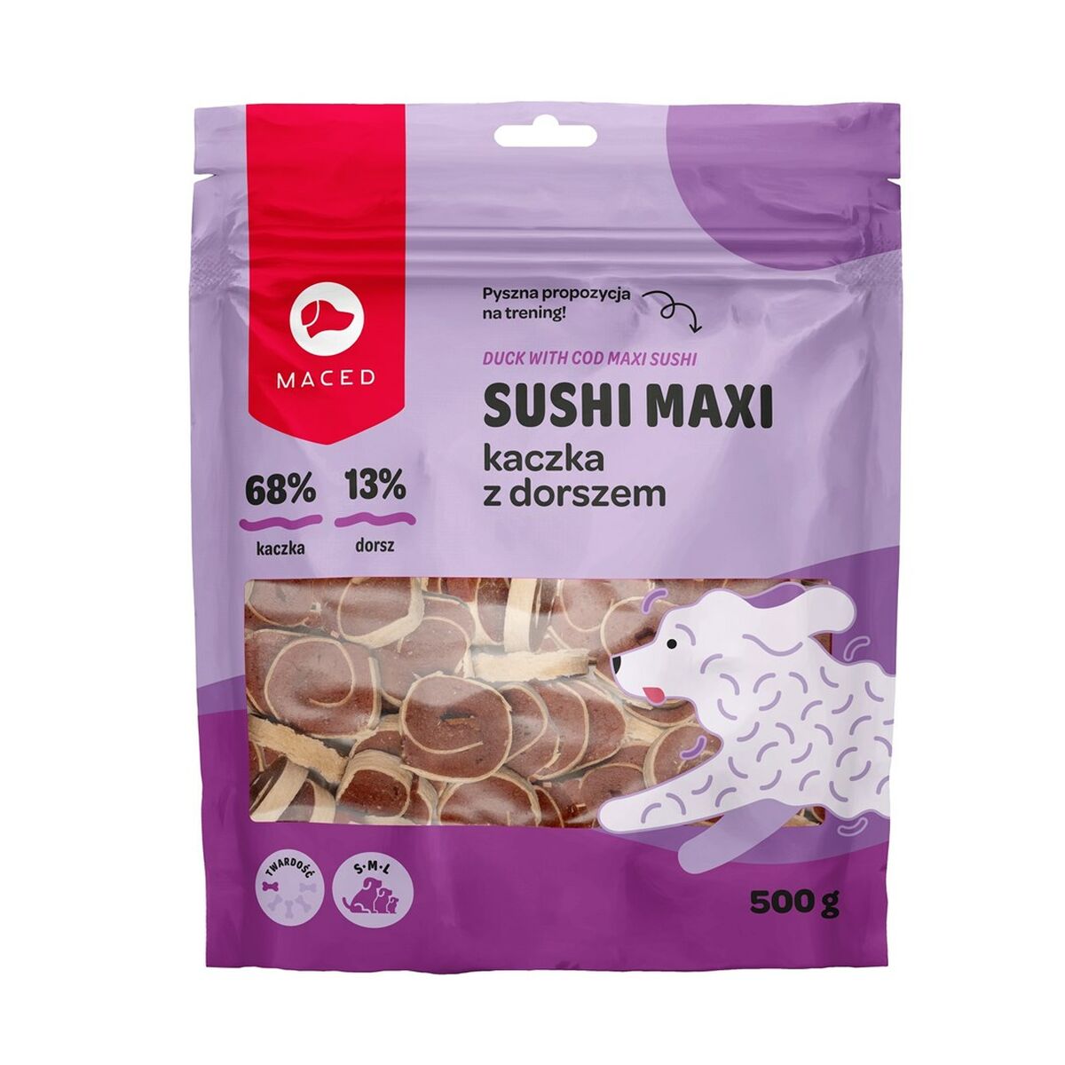 Snack pour chiens Maced Duck with cod Maxi sushi Canard 500 g