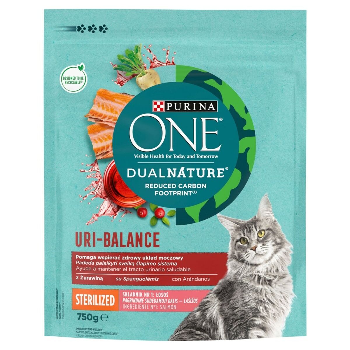 Aliments pour chat Purina Dual Nature Uri-Balance Sterilized Adulte Saumon Poisson 750 g