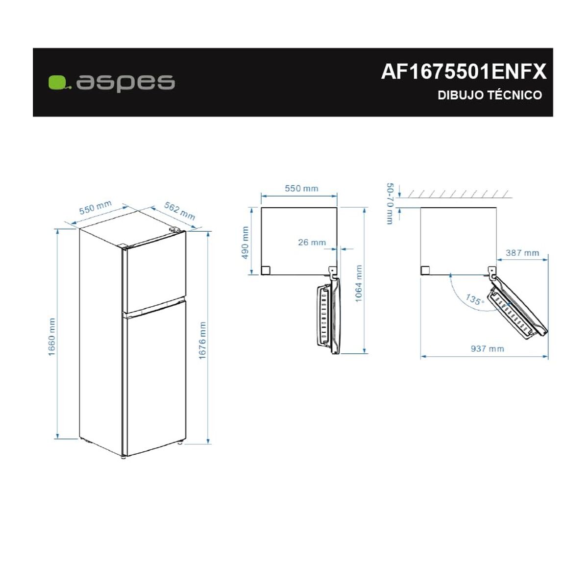 Réfrigérateur Combiné Aspes AF1675501ENFX
