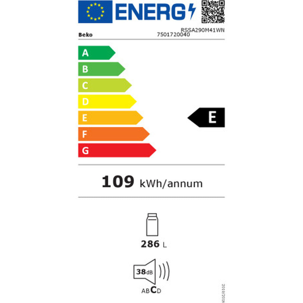 Réfrigérateur BEKO RSSA290M41WN Blanc 286 L
